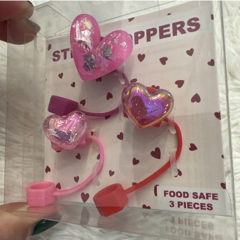 3 sparkle heart straw stoppers